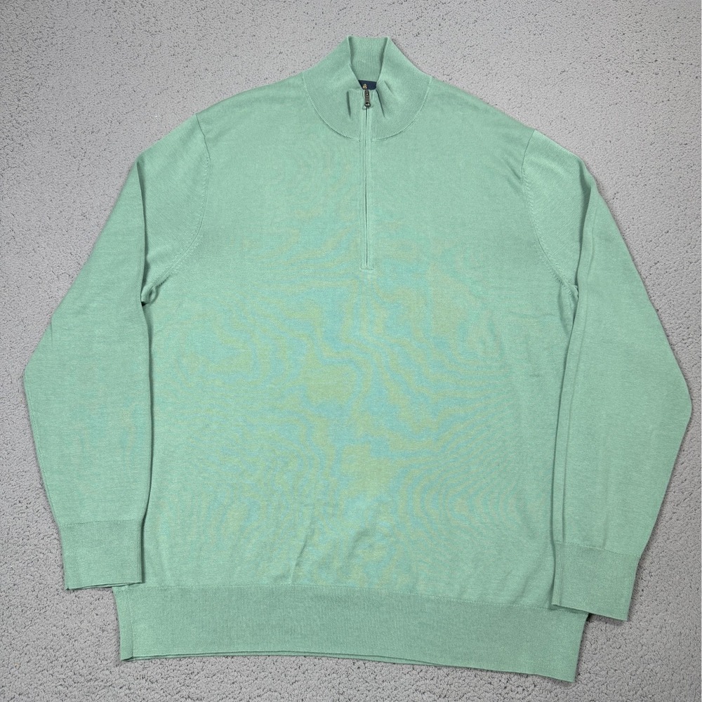 Brooks Brothers Sweater Mens 2XL Green Cotton 1/4 Zip Mock Neck Knit Pullover